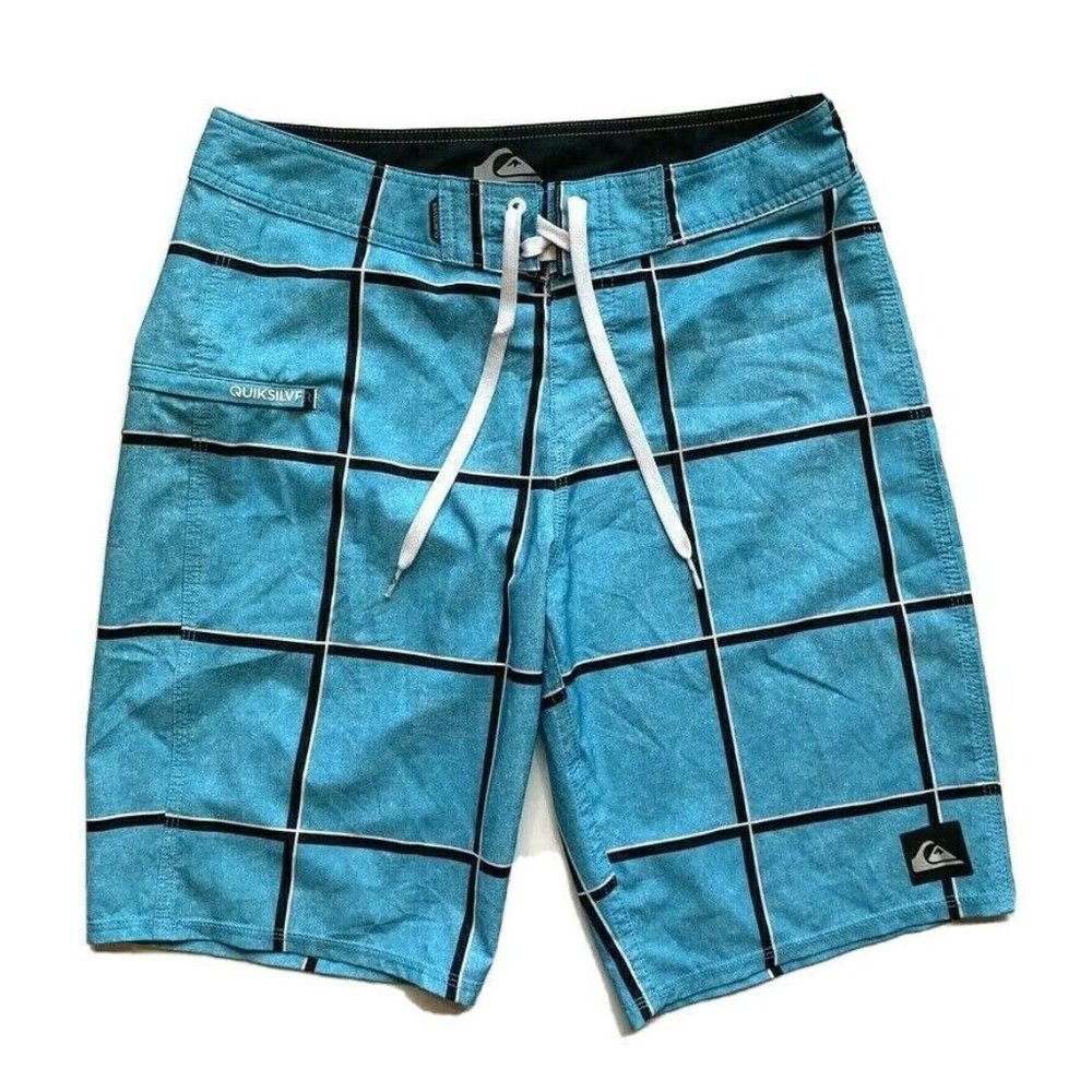 Quicksilver Board Shorts Swim Trunks Mens 30 Stretch Plaid Surfing Beach Pool